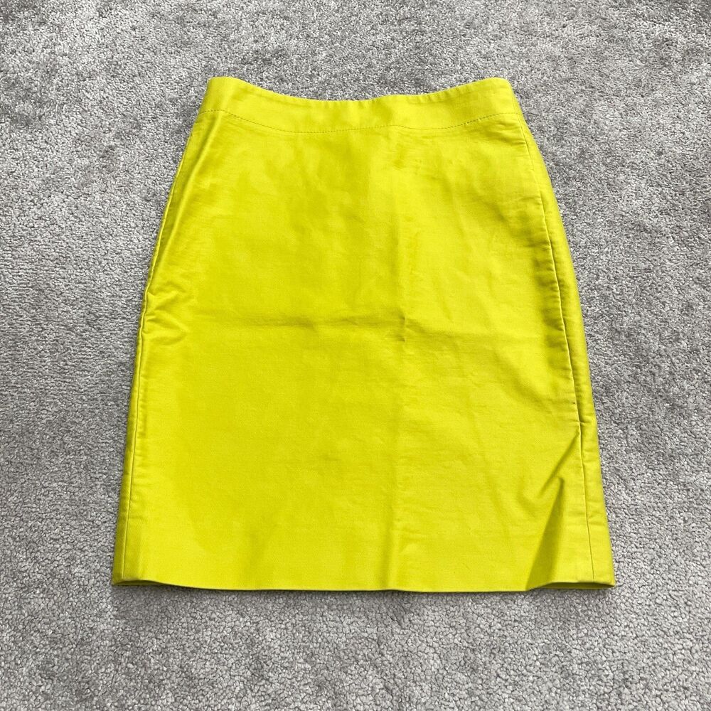 J.Crew No. 2 Lyn Straight Pencil Skirt Women 00 Neon Yellow Knee Length Cotton